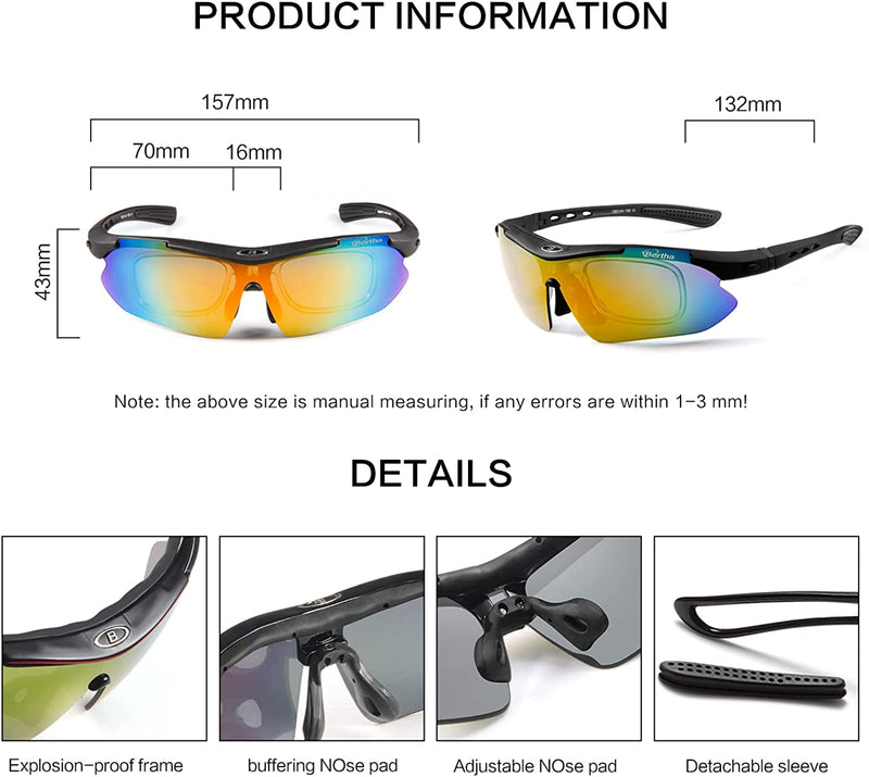 Qonoic Cycling Sunglasses Polarized Riding Glasses Road Mountain Bike Goggles Safety Eyewear 5 Lens Prescription Support SYD0868
