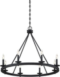 Modern Farmhouse Chandeliers Wagon Wheel, Industrial 8 Lights Iron Lighting Candle Style 33", Rustic Hanging Ceiling Light Fixture in Oil Rubbed Bronze Dining Room Kitchen Bedroom Living Room Foyer