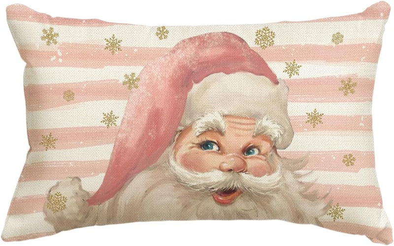 AVOIN Colorlife Red Santa Claus Stripes Red Throw Pillow Cover, 12 X 20 Inch Christmas Cushion Case Decoration for Sofa Couch