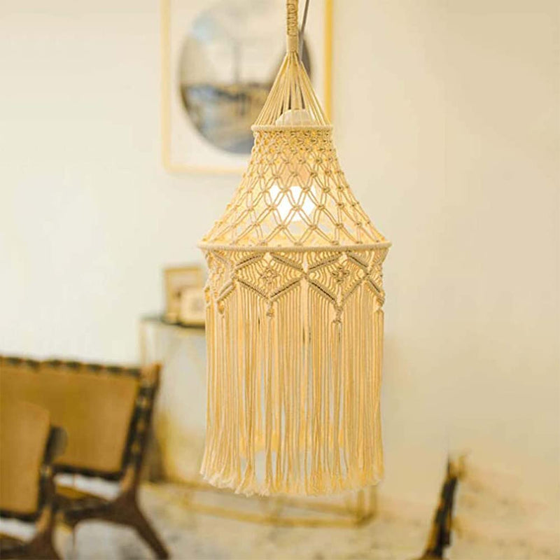 WAQIA HOUSE Boho Plug in Pendant Light Hanging Handmade Macrame Lamp Shade with Cord, On/Off Switch, Chandelier for Bohemian Decor Bedroom Living Room, Warm White, 30X30X80Cm (ZX5561260D9EO)