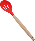 KUFUNG Silicone Slotted Serving Spoon, Wooden Handle Nonstick Mixing Spoon, Heat Resistant up to 480°F. Silicone Kitchen Cooking Utensils Non-Stick Tool for Draining & Serving (Red)