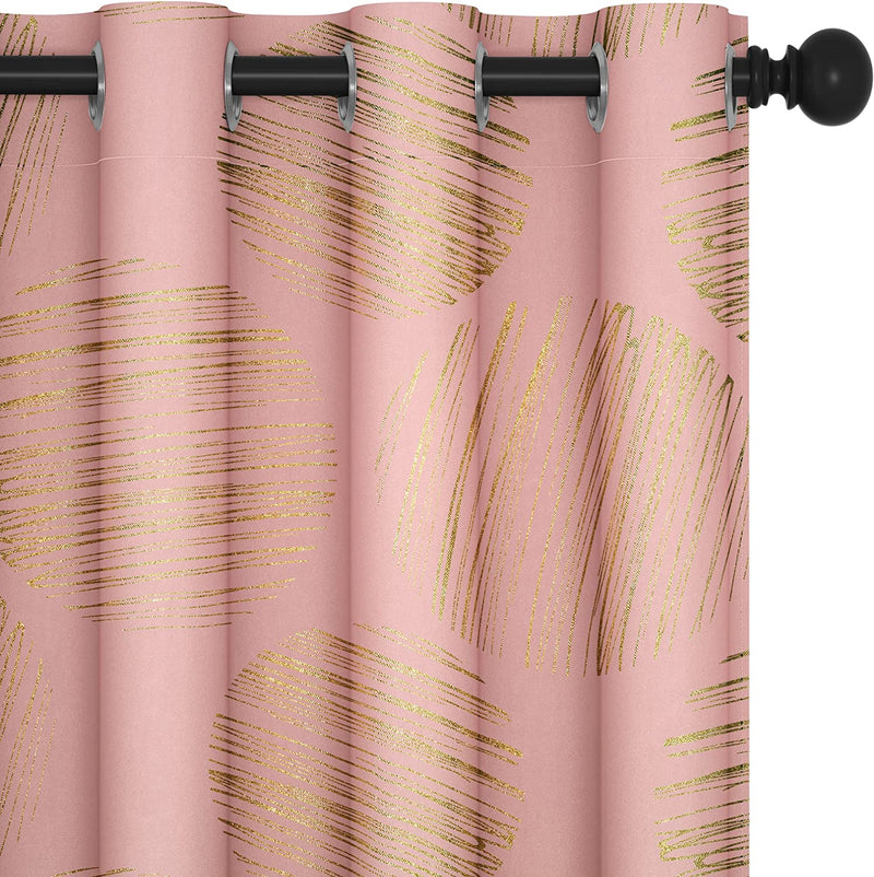 Deconovo Extra Long Curtains 95 Inches Long, Gold Foil Print Curtains for Sliding Glass Door, Thermal Insulated Drapes, Grommet Top (52X95 Inch, Black, 2 Panels)