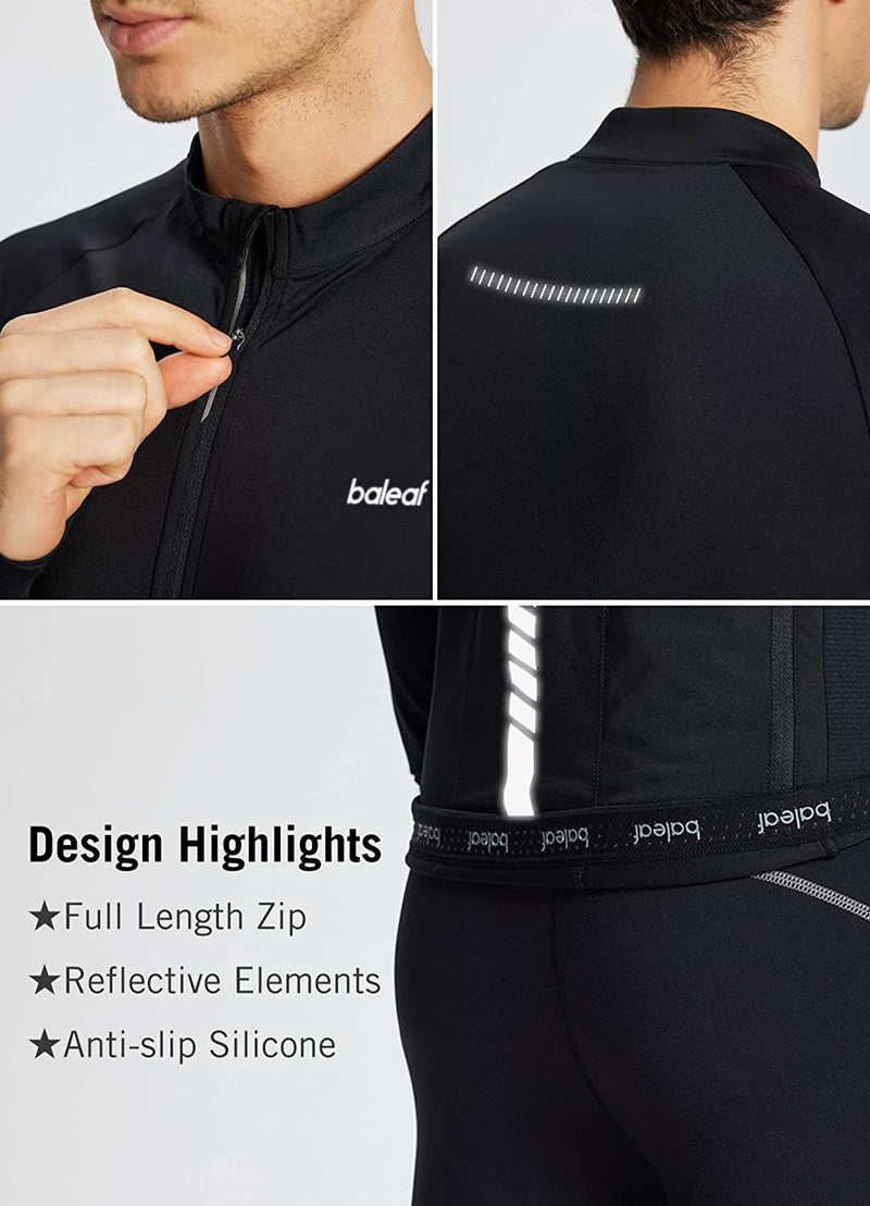 BALEAF Men'S Cycling Jersey Long Sleeve Road Biking Bicycle Gear Mountain Bike Shirts Full Zip Pockets UPF50+