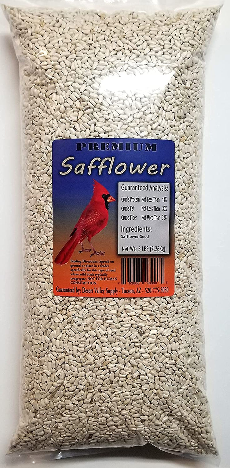 Desert Valley Premium Safflower Seeds - Wild Bird Food, Cardinals, Jays, Doves & More (5-Pounds)