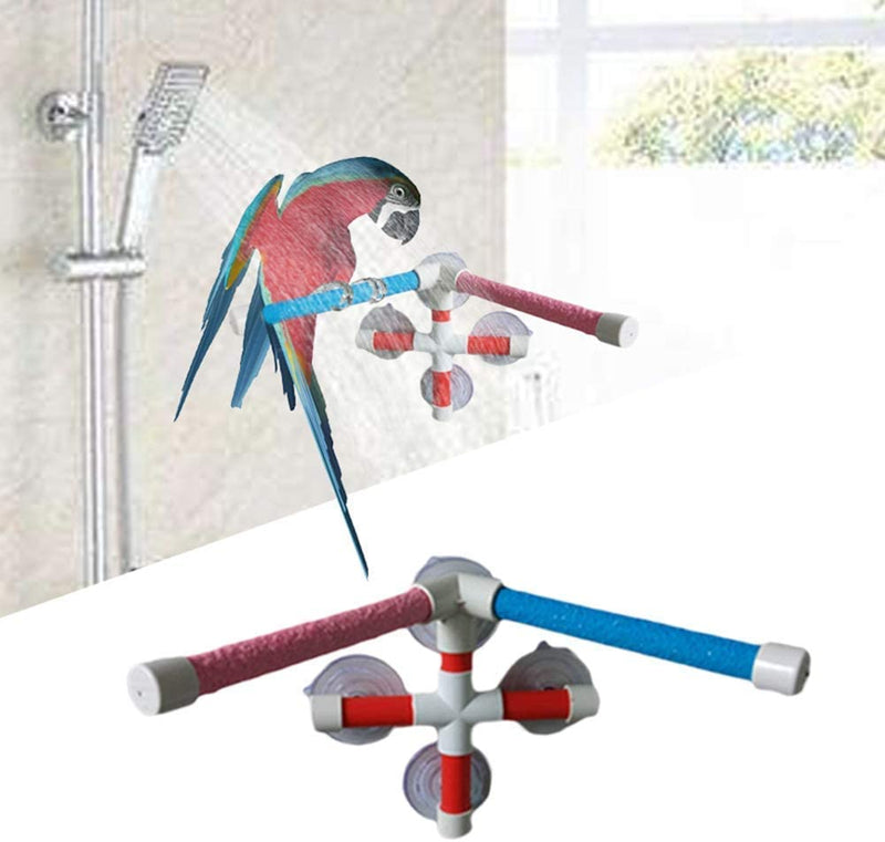 Hypeety Portable Suction Cup Bird Window and Shower Perch Toy for Bird Parrot Macaw Cockatoo African Greys Budgies Parakeet Bath Double Stand Perch Toy