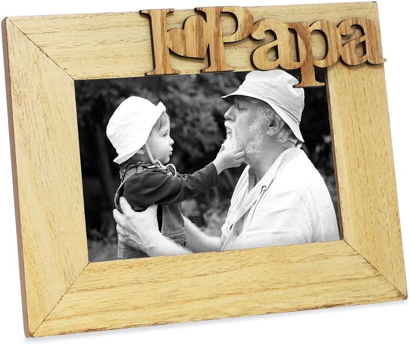 Isaac Jacobs Natural Wood Sentiments “I Love Papa” / I Heart Papa Picture Frame, 4X6 Inch, Photo Gift for Papa, Grandpa, Family, Display on Tabletop, Desk (Natural, 4X6)