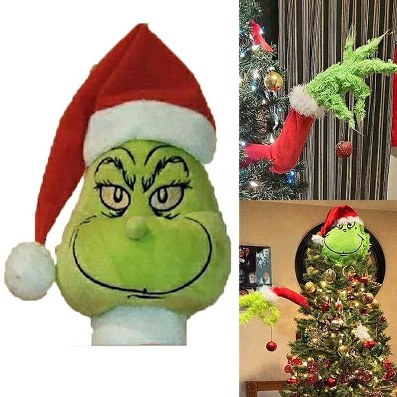 3Pcs Grinch Christmas Tree Topper, Furry Green Hand Head Leg for Grinch Christmas Tree Decorations, Dr. Seuss the Grinch Ornaments, Christmas Tree Ornaments for Christmas Party (Hand Head Leg)