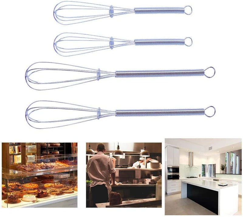 4 Mini Wire Kitchen Whisks Set Two 5 Inch + Two 7 Inch | Small Mixing Tools