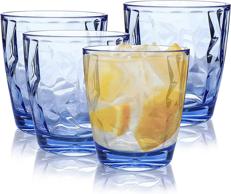 4-Pack Plastic Clear Water Tumblers, 10-Ounce Transparent Unbreakable Drinking Glasses, Acrylic Reusable Juice Wine Cups Dishwasher Safe Bathroom Cups Camping Portable Cups, Easy to Storage (Clear)