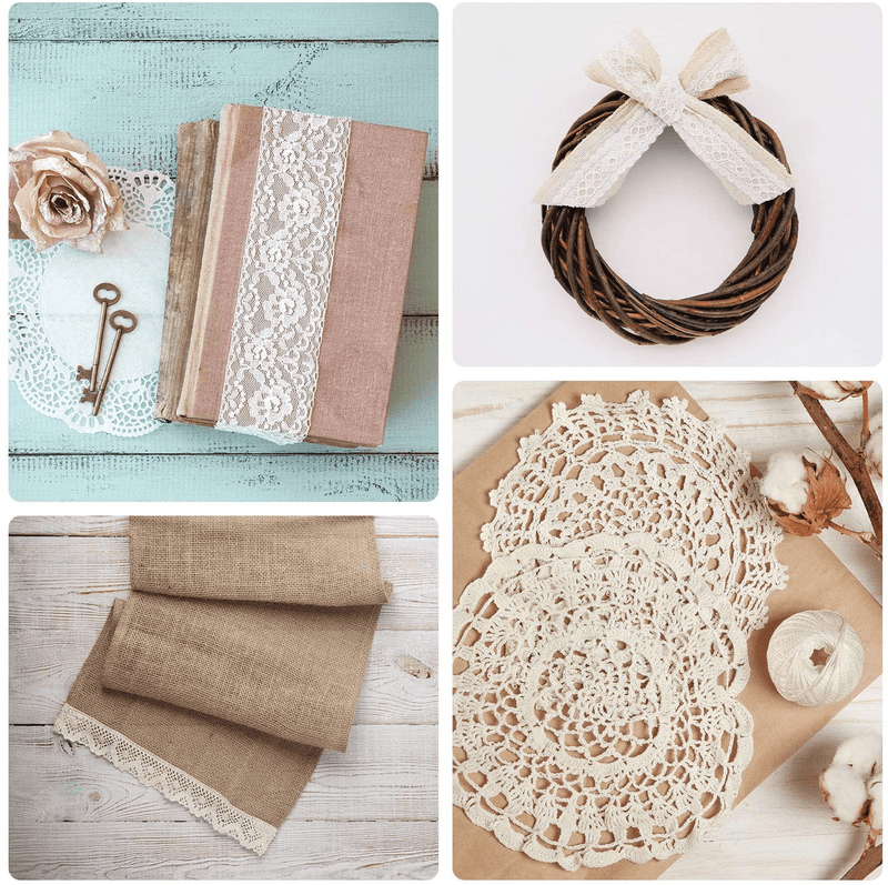 40 Yards Lace Trim Vintage Lace Ribbon Crochet Lace Scalloped Edge for Bridal Wedding Decoration Christmas Package DIY Sewing Craft Supply, 5 Yards Each, 8 Styles (Beige)