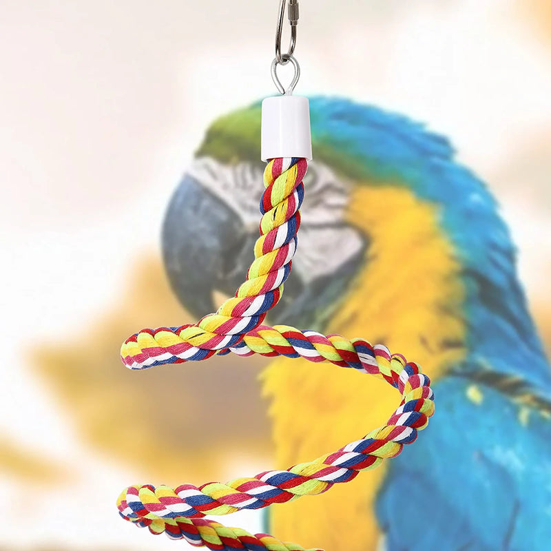 2PCS 43'' Bird Rope Perches Birdcage Swing Toys 100% Cotton No Smell Peck/Chewing with Bell Climbing Standing Bungee Bird Toys for Small to Regular Size Parrot Cockatiel Birds by OSWINMART