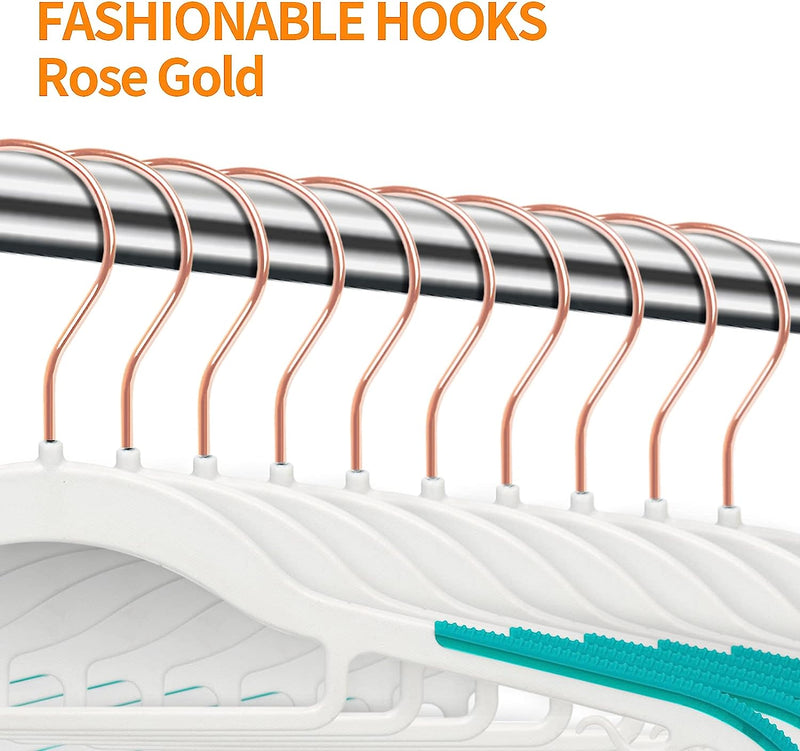Hangers 50 Pack, 360°Rotating Rose Gold Hook Plastic Pants Hangers Ultra Thin Non-Slip,Space Saving, Heavy Duty Clothes Hangers White Hangers by GUFUR