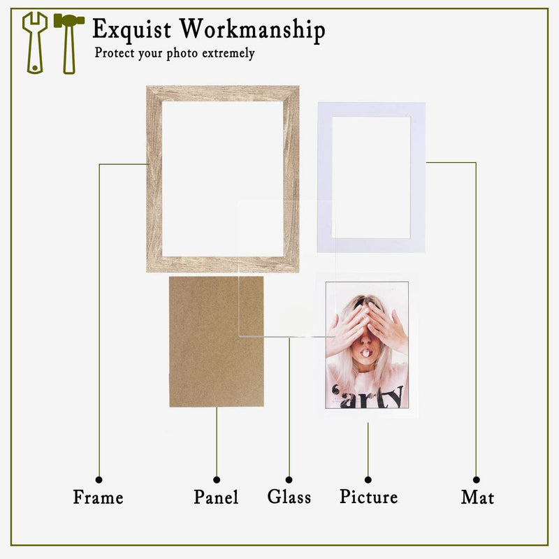 Scholartree Wide Molding Rustic 11X14 Picture Frames, Made of HD Glass Display Picture 8X10 with Mat, Light Brown Photo Frame for Wall Mounting, 2 Sets