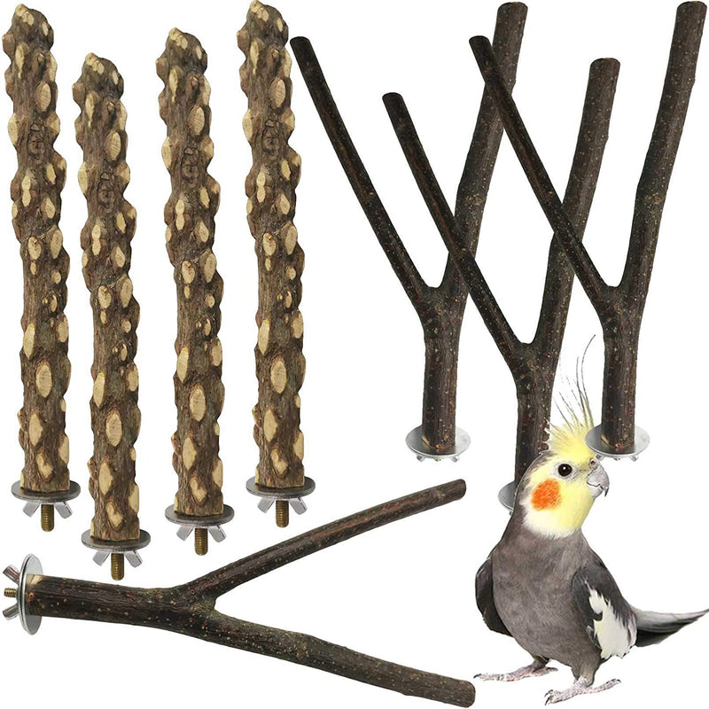 Kathson Natural Bird Wood Perch Parakeet Standing Toy Sticks Parrot Paw Grinding Branches Cockatiels Cage Chewable Accessories for Conures Macaws Finches 8 PCS