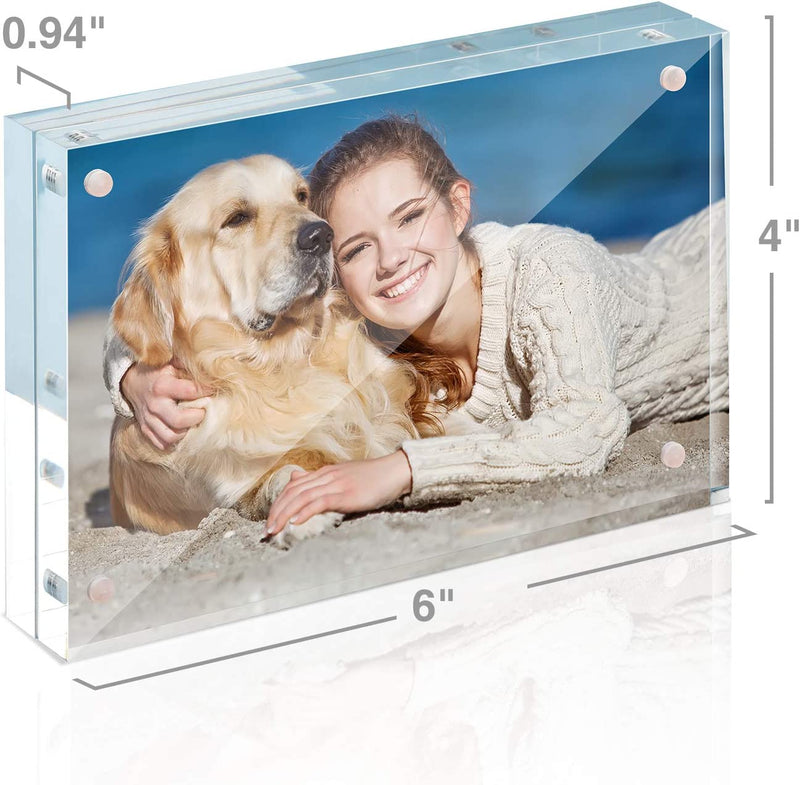 Picture Frames Acrylic, TWING 5 Pack 4X6 Acrylic Frame, Horizontal Magnet Double Sided 4X6 Picture Frame,12+12Mm Thick Clear Frameless Desktop Display Self Standing Magnetic Acrylic Block Photo Frame, Halloween Picture Frame Gift Ideal