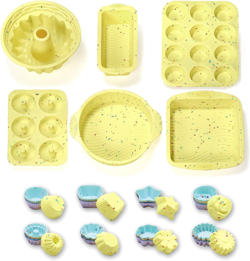 46PCS Silicone Bakeware Set Silicone Cake Molds Set for Baking, Including Baking Pan, Cake Mold, Cake Pan, Toast Mold, Muffin Pan, Donut Pan, and Cupcake Mold Silicone Baking Cups Set