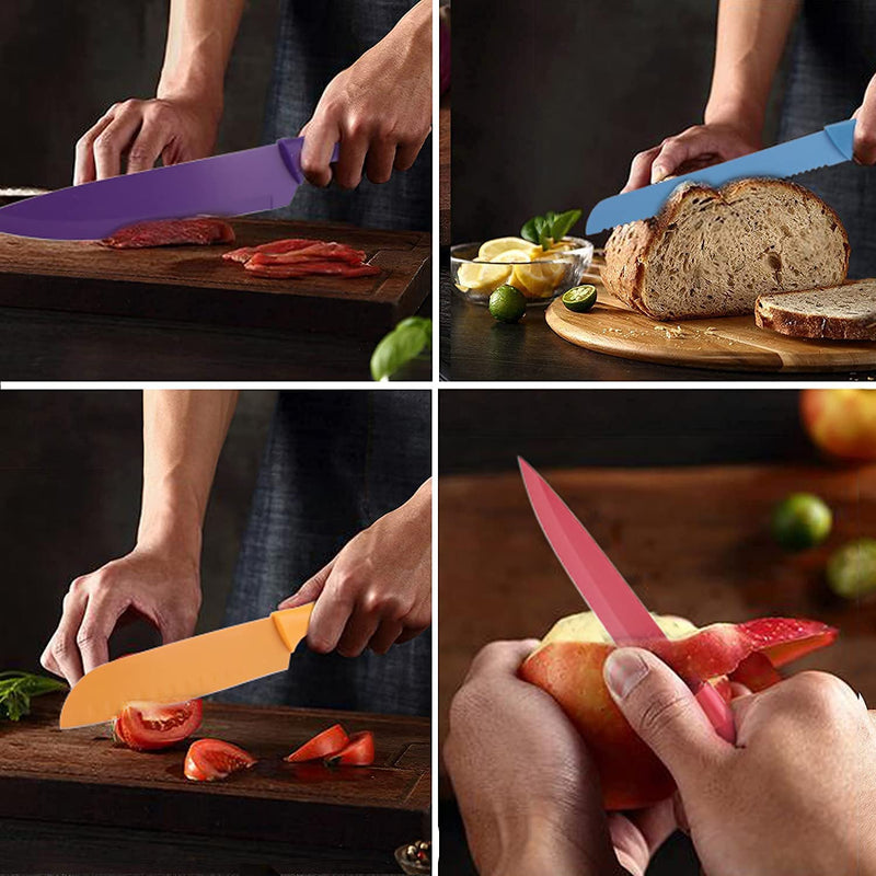 Pak Colored Kitchen Knives, Colorful Knife Set, Colored Knife Set, Cutting Boards, Cutting Board Set, Knife Set with Covers, Cutting Knives, Knives Set for Kitchen, Multi-Color, Sharp Kitchen Knives