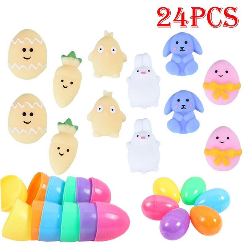 Dicasser 12/24 PCS Mochi Squishy Prefilled Easter Eggs, Mochi Squishy Toys for Kids Easter Basket Stuffers Fillers, Easter Egg Party Favors, Easter Eggs Hunt Event Classroom Prize Supplies