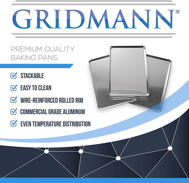 GRIDMANN 9" X 13" Commercial Grade Aluminum Cookie Sheet Baking Tray Jelly Roll Pan Quarter Sheet - 12 Pans