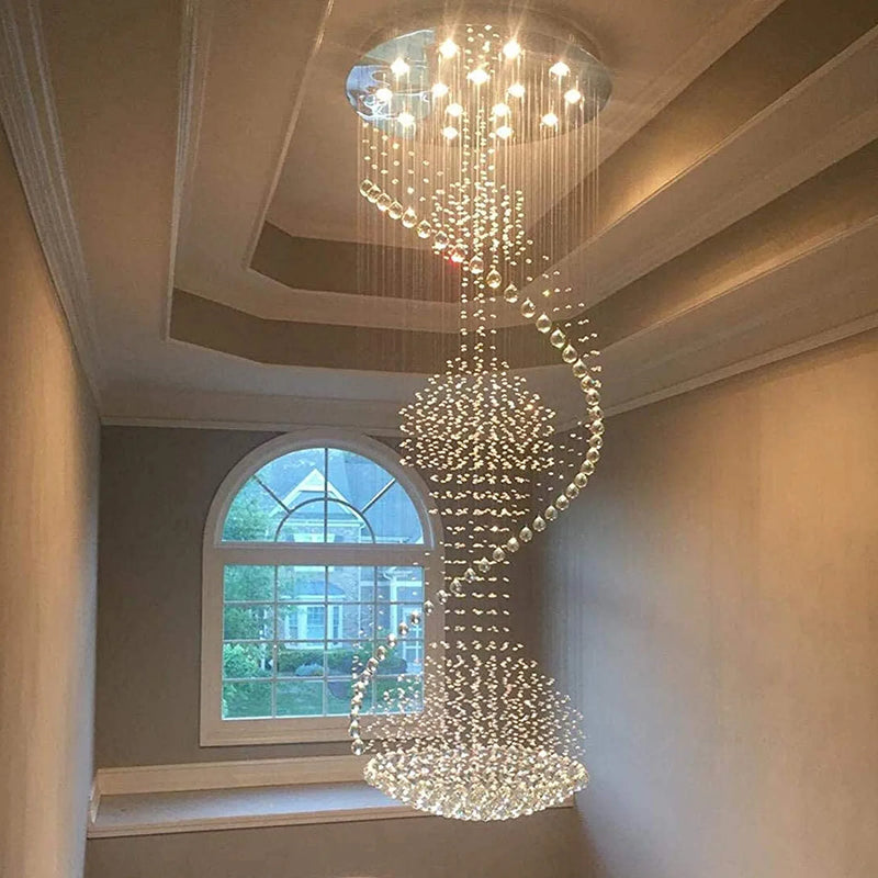Siljoy Modern Spiral Crystal Chandelier Large Luxury Rain Drop Flush Mount Ceiling Light for Foyer Staircase Entryway D 32" X H 86.6"