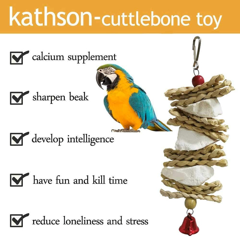 Kathson Wood Bird Perch Wooden Parrot Stand Toy Parakeet Standing Platform Chew Toys Natural Cuttlebone Paw Grinding Stick Cockatiels Cage Accessories Exercise Toy for Conures Budgies Lovebirds 5PCS