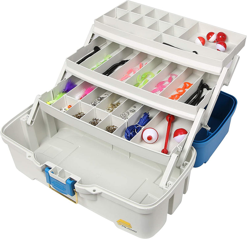 Plano Ready-Set-Fish 3-Tray Tackle Box with Tackle, Aqua Blue/Tan, One Size