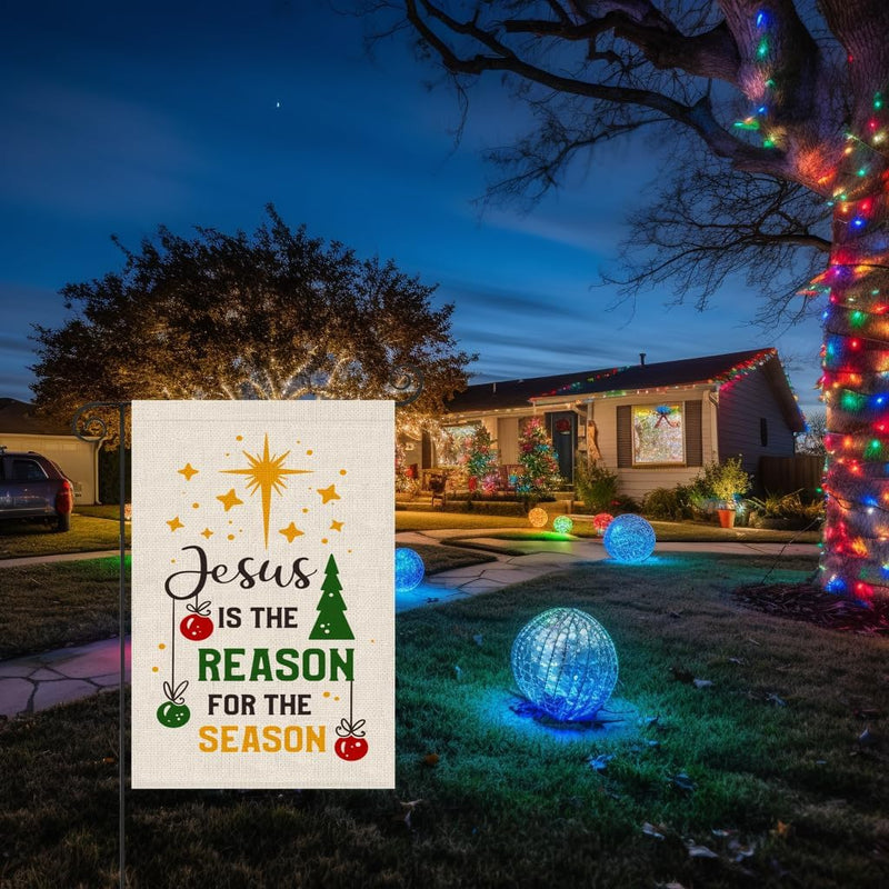 Partybuzz Religious Christmas Garden Flag Small 12X18 Double Sided Christian Jesus Is the Reaon for the Season Holiday Burlap Yard Flag Outside
