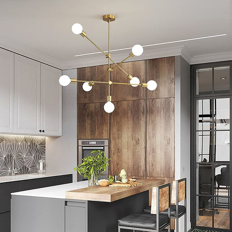 Biewalk Modern Gold Sputnik Chandelier Light Fixture 7 Light Mid Century Pendant Light for Living Room, Dining Room, Kitchen, Bedrooms, Corridors, Entrance Halls