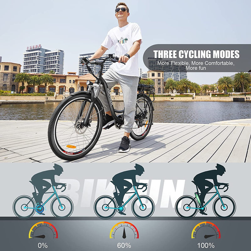 Speedrid 350W Electric Bike for Adults, 26 Inch Step through & Commuting Ebike/Cruiser Bicycle with 36V-15Ah Battery and Shimano 7 Speed for 35-65Miles
