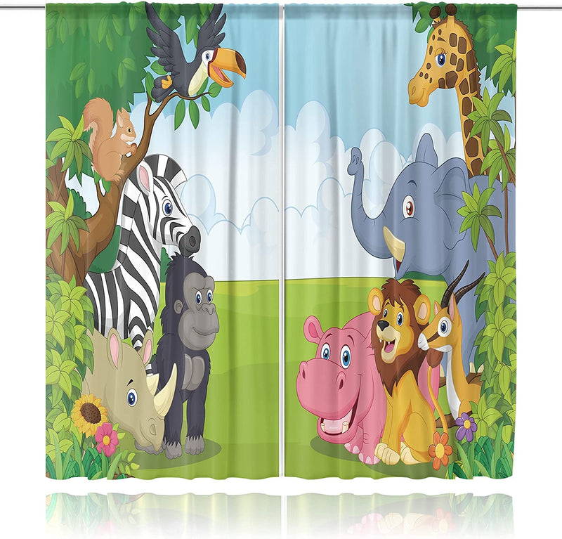 MESHELLY Baby Boy Nursery Jungle Safari Curtains 42(W) X 63(H) Inch Rod Pocket Kids Children Play Forest Lion Animal Printed Curtains for Living Room Bedroom Window Drapes Treatment Fabric 2 Panels
