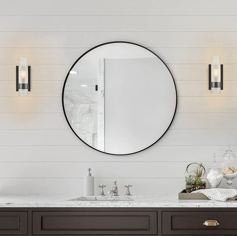 Linea Di Liara Teramo Farmhouse Matte Black Wall Sconce Wall Lighting Modern Bathroom Wall Sconces Wall Lights for Hallway and Bedroom Wall Sconce Lighting Fixture - Frosted Glass Shade