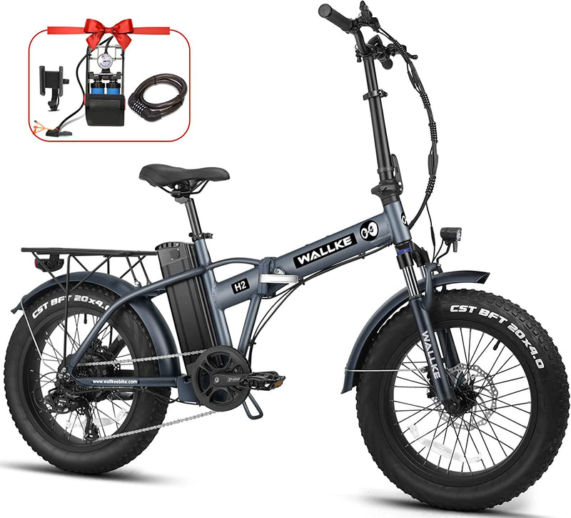 Wallke H2 Folding Electric Bike for Adults 20 Inch 500W BAFANG Motor 48V 13Ah Lithium Battery Removable-Ul Certified Shimano 7-Speed Fat Tire Ebike Snow Mountain Beach Electric Bicycle
