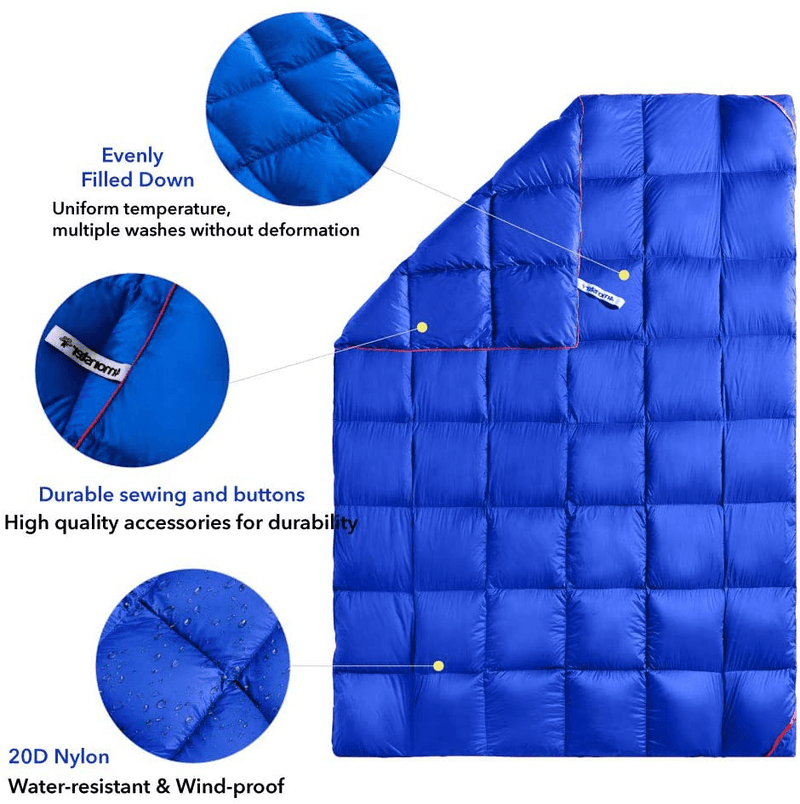 4Monster Outdoor down Blankets Camping Blanket 650 Fill Travel down Quilt Compact Waterproof for Picnics, Beach Trips, Camping and Backpacking