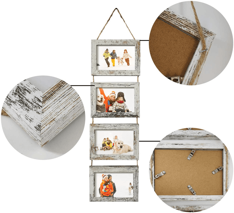 4x6 Wall Hanging Picture Frames Collage with 8 Opening Distressed White Frames,2 Packs