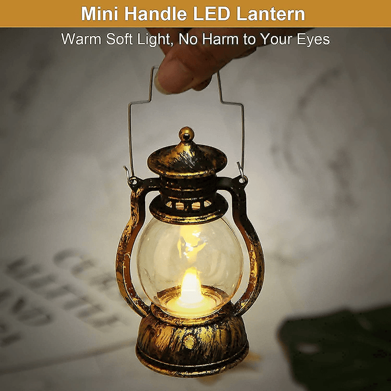 5'' Decorative Lanterns, Comealltime 2-Pack Vintage Mini Candle Lanterns with Flickering Flame, Hanging Lantern, Lantern Decorative for Halloween Decoration, Home Decor, Table Decor, Gold