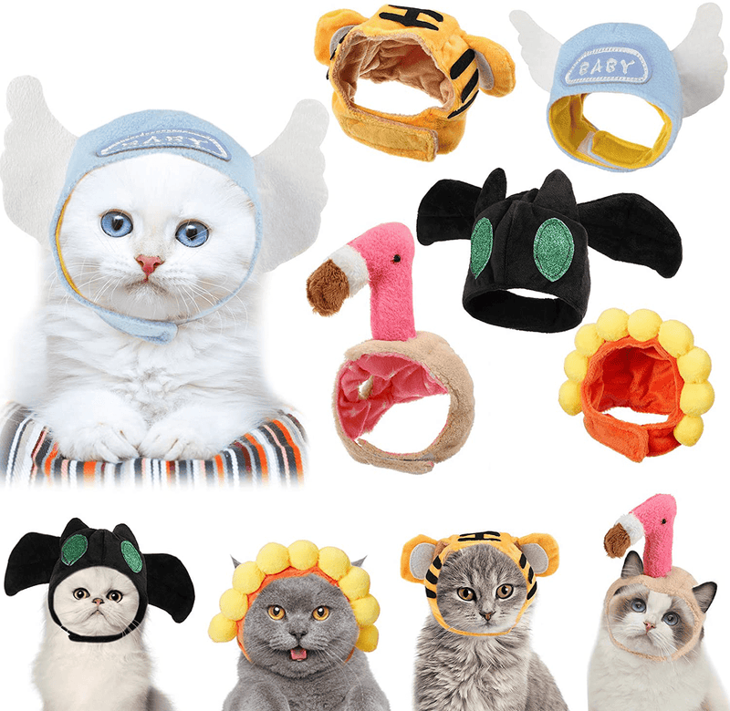 5 Pieces Cat Hat Cute Pet Hat Cartoon Hat Dog Cap with Sunflower Angel Flamingo Bat Tiger Styles Adjustable Party Cap Accessories Breathable Headwear for Cat Dog Kitten Puppy Pet