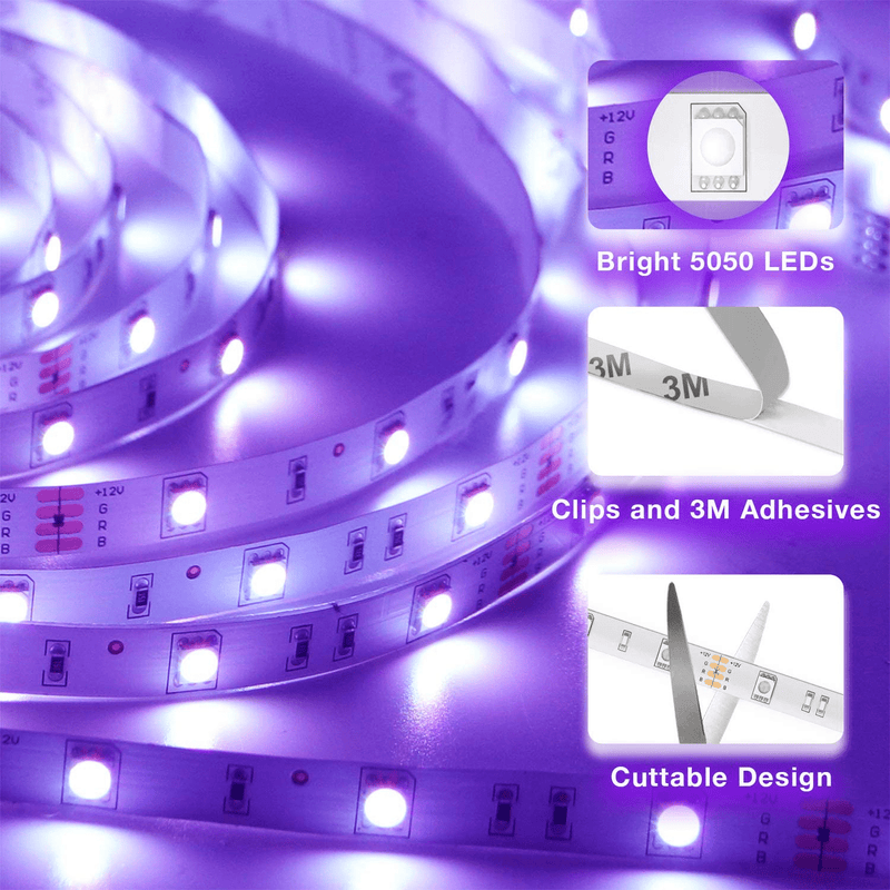 50 Ft LED Strip Lights，Hyrion SMD 5050 Led Lights Strip with 44 Keys Remote，12 Volt Dimmable RGB Color Changing Led Lights for Bedroom,Living Room,Kitchen,Home Decor(44 Key Remote+25Ftx2)