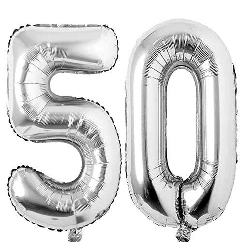 50 Number Balloons Silver 50 Years Old Big Large Giant Jumbo Foil Mylar Number Balloons for Women Men Party Supplies 50 Anniversary Events Decorations Balloon