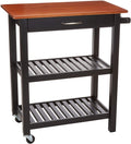 Kitchen Island Cart with Storage, Solid Wood Top and Wheels - Gray-Wash / Black