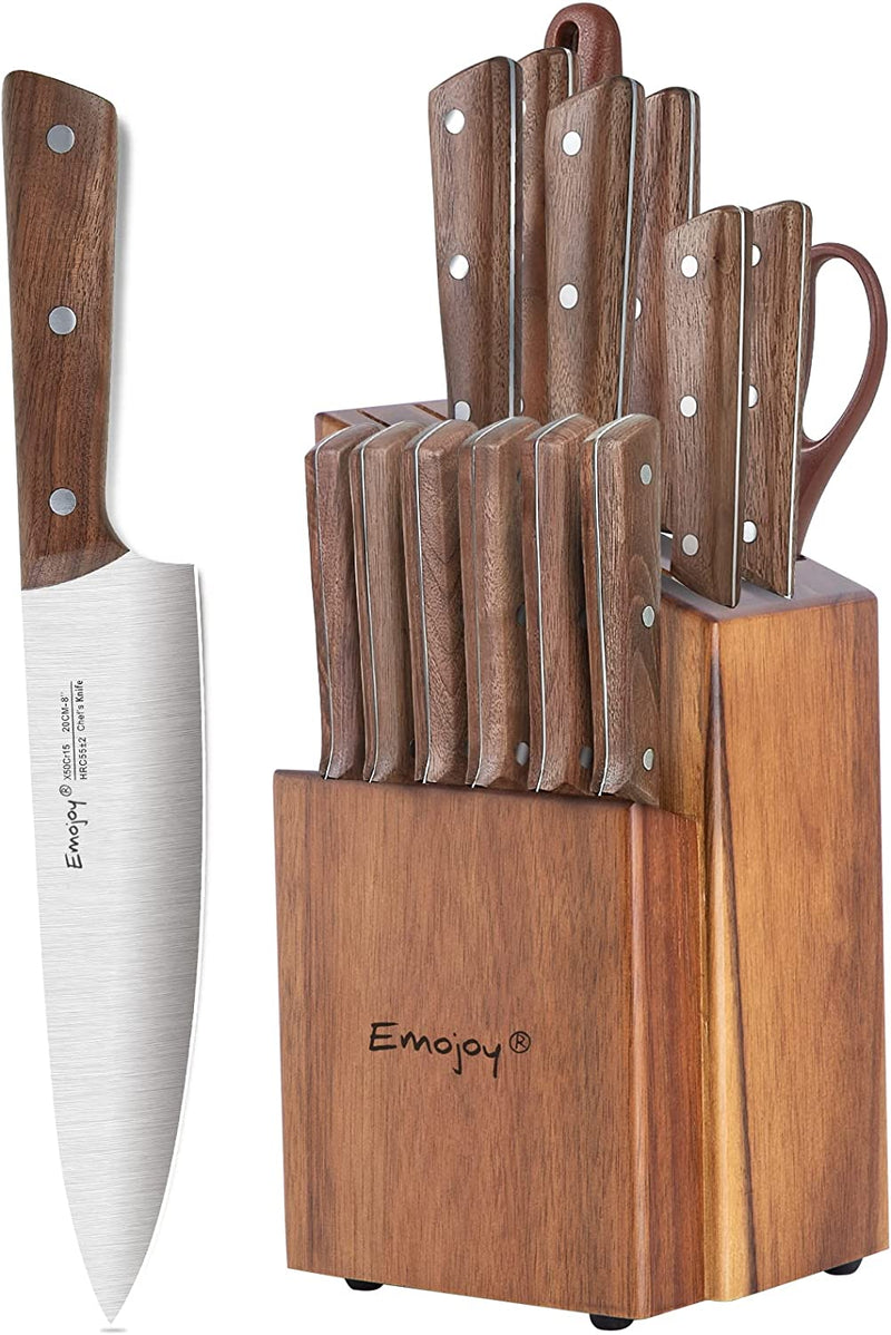Kitchen Knife Set,Knife Set for Kitchen with Block 6 Pcs High Carbon Stainless Steel Wooden Handle Knife Block Set without Steak Knives