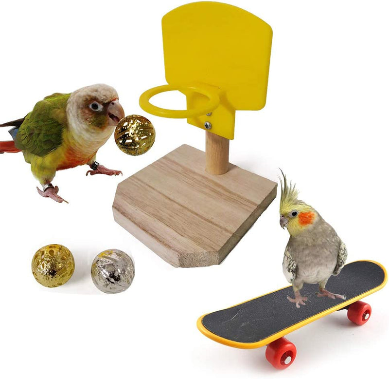 KIH Parrot Toys, Bird Trick Tabletop Toys Training Basketball Stacking Color Ring Toys Sets Skateboard Toys Stand Perch for Bird Parrot Budgie Parakeet Cockatiel Conure Lovebird