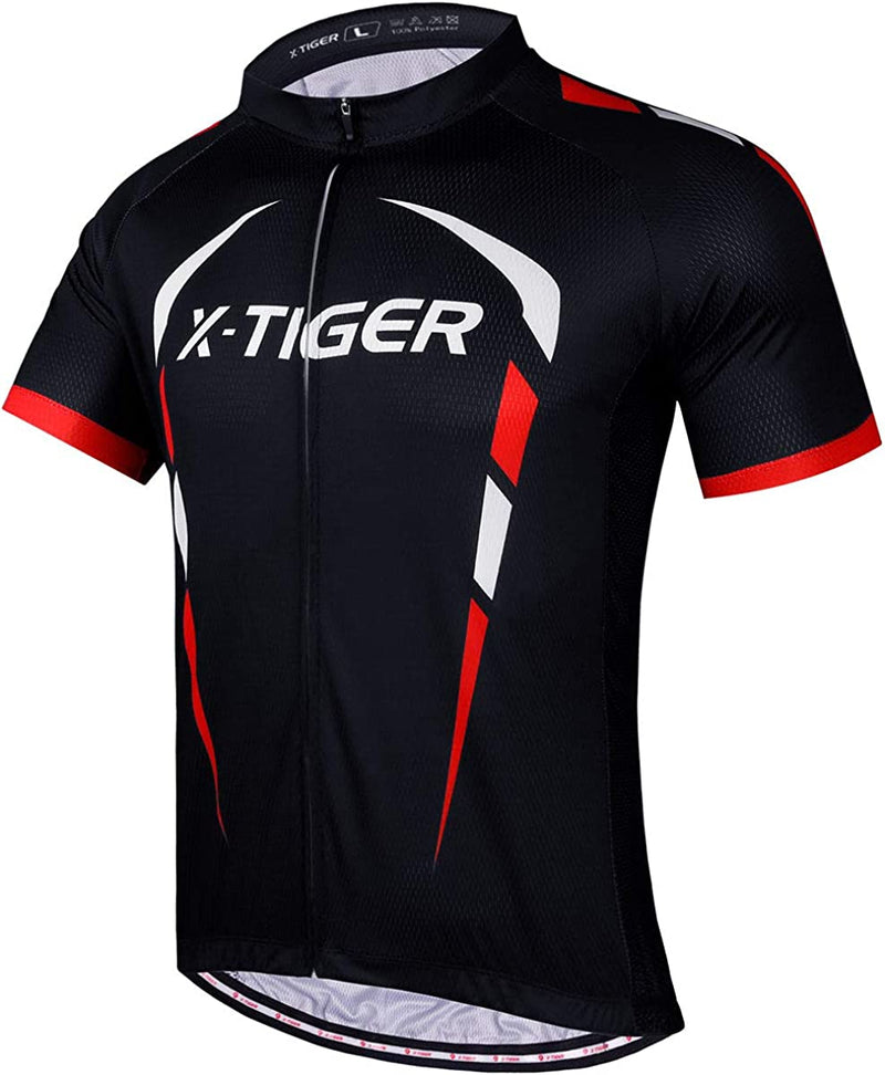 X-TIGER Cycling Bike Jersey Short Sleeve for Men,Bicycle MTB Tops Shirts with 4 Rear Pockets,Breathable and Lightweight