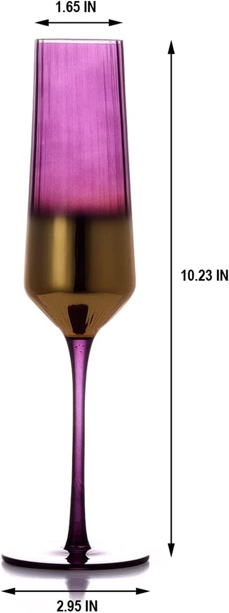 Glass Champagne Flutes Set of 4-Hand Blown Crystal Champagne Glasses-8.5 OZ Purple and Gold Gradient Design Drinkware for Wedding Birthday Anniversary Party