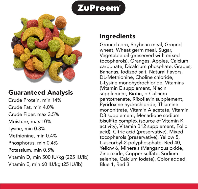 Zupreem Fruitblend Flavor Pellets Bird Food for Large Birds, 35 Lb - Daily Blend Made in USA for Amazons, Macaws, Cockatoos