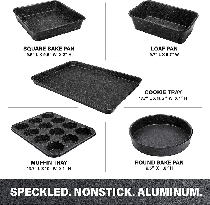 Granitestone Ultra Nonstick Bakeware Set, 5 Piece Dishwasher Safe Baking Pans Set with Muffin Pan, Baking Pan, Loaf Pan, round Baking Tray & Baking Sheet for Oven with Even Heating &No Warp Technology