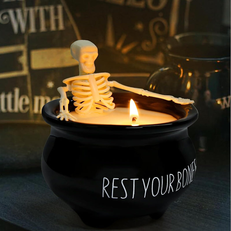 Halloween Decorations - Halloween Decor - Halloween Skeleton Candles - Vintage Farmhouse Gothic Decoration for Home Indoor Room Tables - Gag White Elephant Birthday Gifts for Adults Women