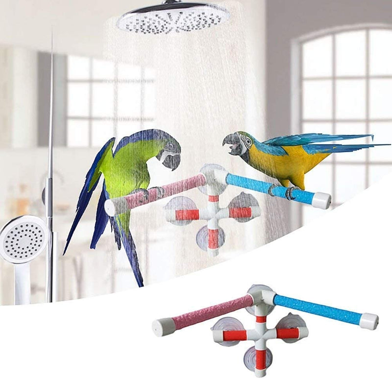 Hypeety Portable Suction Cup Bird Window and Shower Perch Toy for Bird Parrot Macaw Cockatoo African Greys Budgies Parakeet Bath Double Stand Perch Toy
