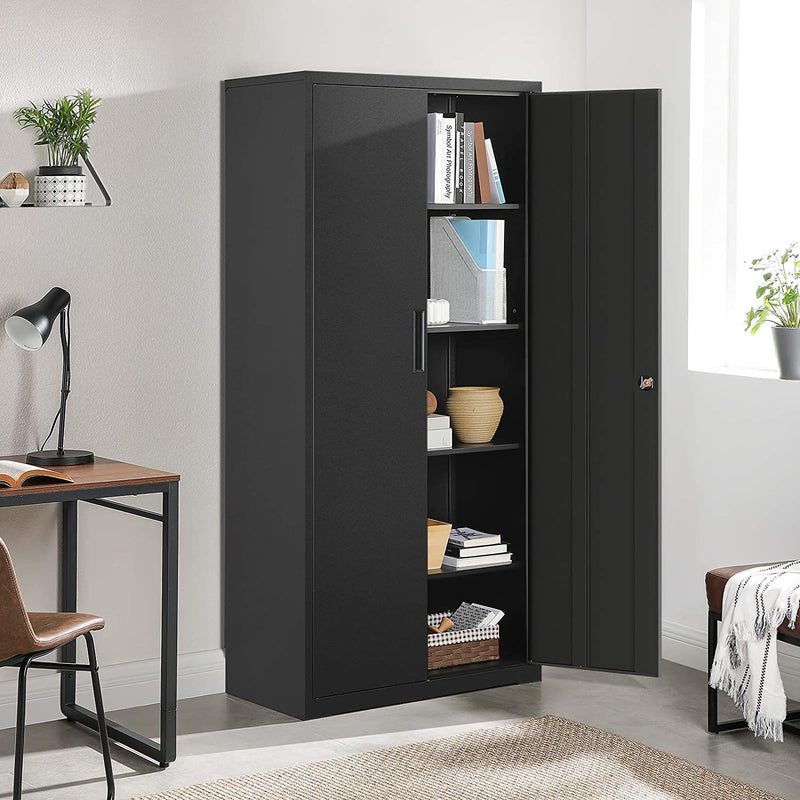 SONGMICS Garage Cabinet, Metal Storage Cabinet with Doors and Shelves, Office Cabinet for Home Office, Garage and Utility Room Black UOMC015B01
