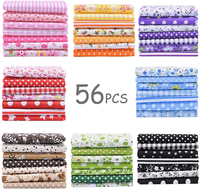 56 Pieces 9.8"x 9.8" (25cm x 25cm) Squares Cotton 100% Floral Printed Sewing Supplies Fabric for Quilting Patchwork, DIY Craft, Scrapbooking Cloth