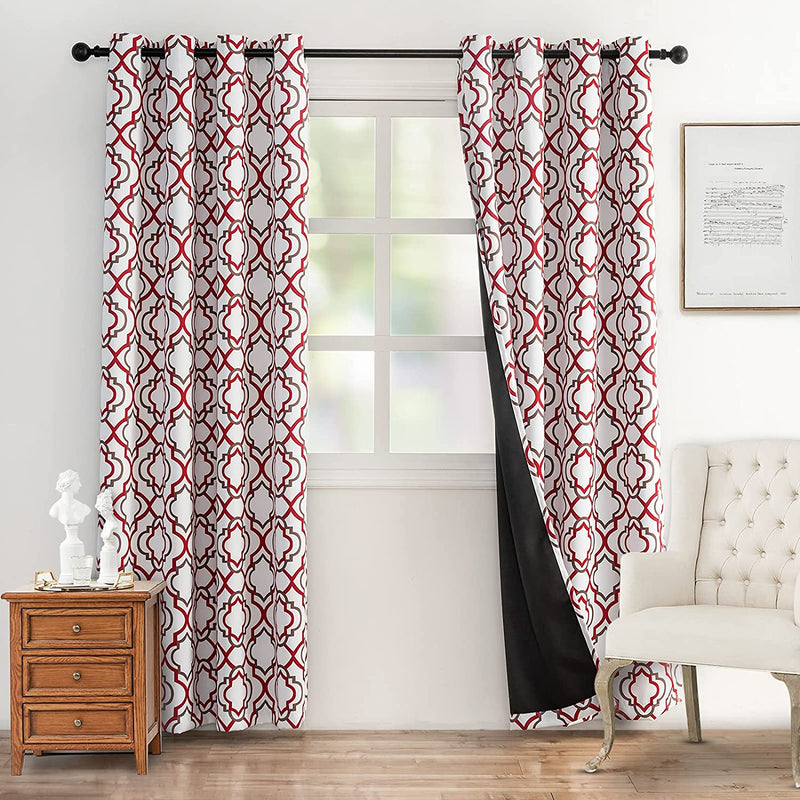 Reepow Grey Blackout Curtains 84 Inch Length for Bedroom Living Room, Soft Heavy Weight Moroccan Full Blackout Grommet Window Drapes Set of 2 Panels, 52" W X 84" L